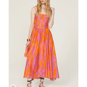Maria Cher Pink Midi Slip Dress XS Smocked Silk Vacation Romantic Sundress $500